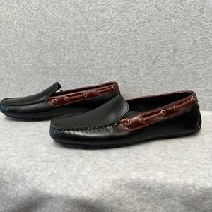 T.B. Phelps Mens Black Leather Driving Loafers Mahogany Trim Size 10.5 M 16611